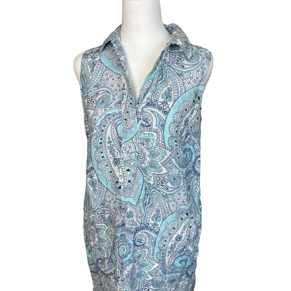 Cynthia Rowley Women Size 6 100%‎ Linen Paisley Sleeveless Midi Dress Lagenlook - Picture 2 of 10